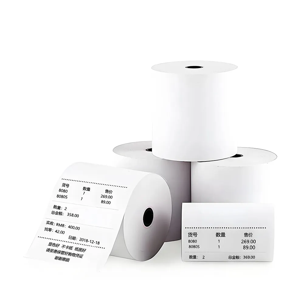 thermal receipt paper rolls with printed receipts